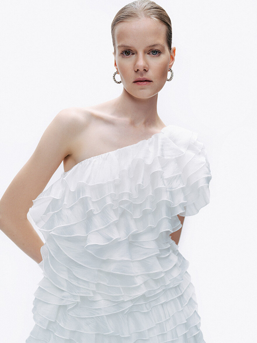 Nocturne Katlı Fırfır Detaylı Mini Elbise