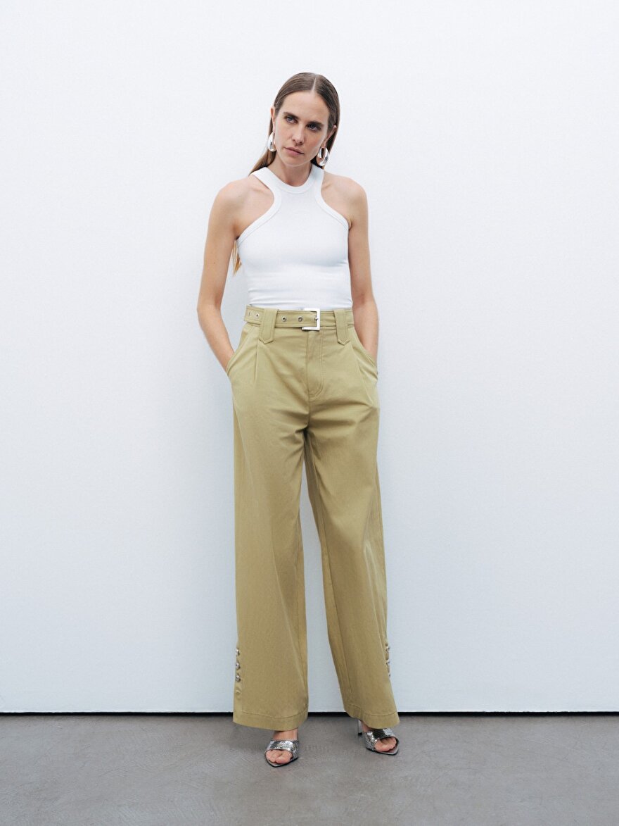 Nocturne Metal Toka Detaylı Kemerli Pantolon