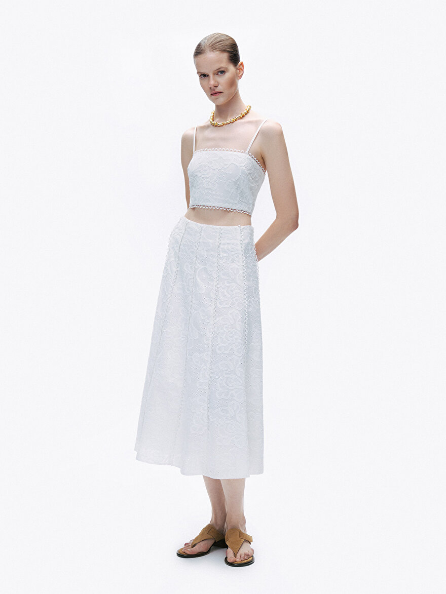 Nocturne Brode Detaylı Midi Etek