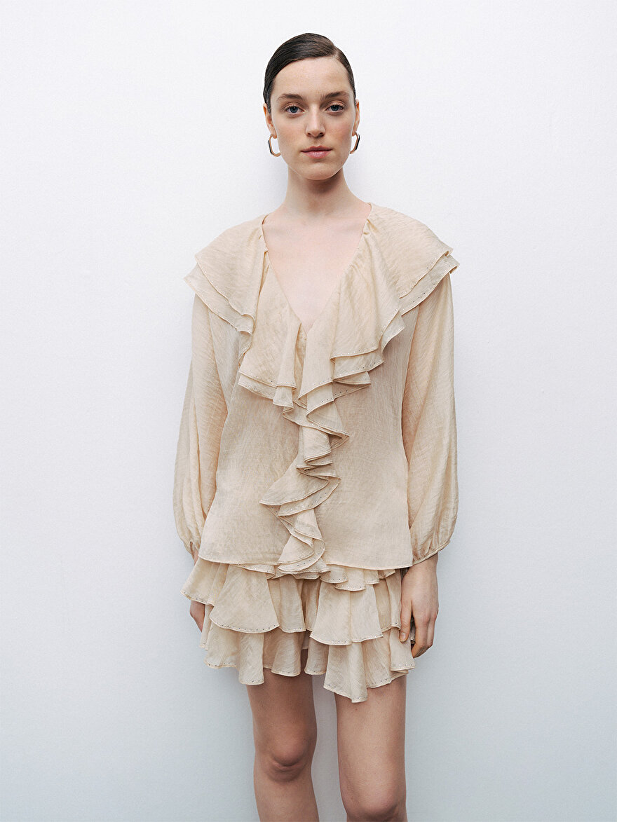 Nocturne Taşlı Volanlı Bluz