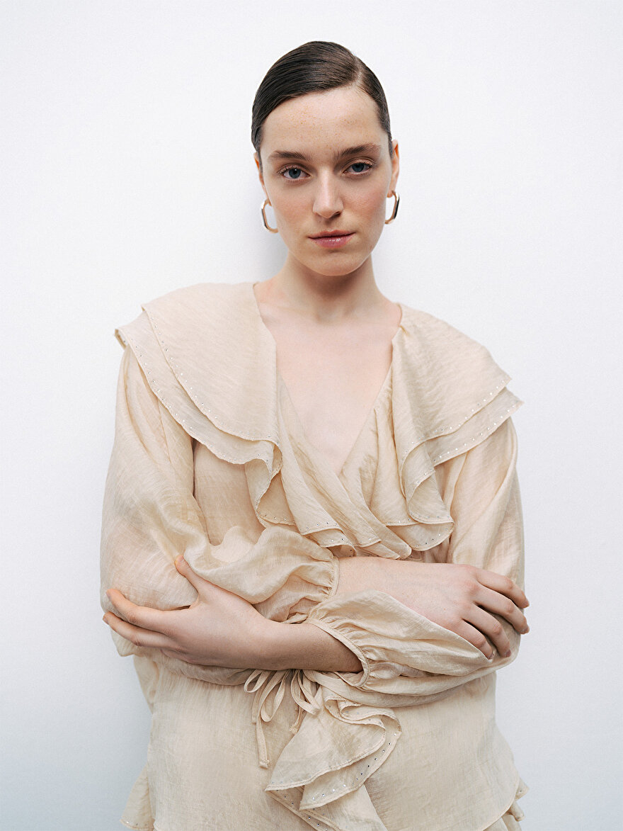 Nocturne Taşlı Volanlı Bluz