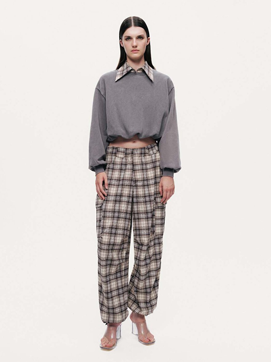 Nocturne Ekose Gömlek Detaylı Sweatshirt