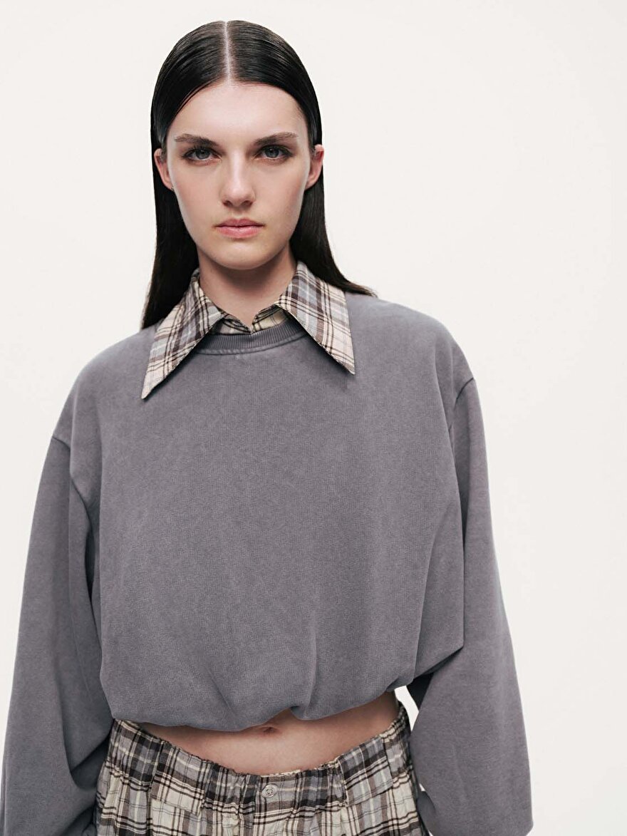 Nocturne Ekose Gömlek Detaylı Sweatshirt