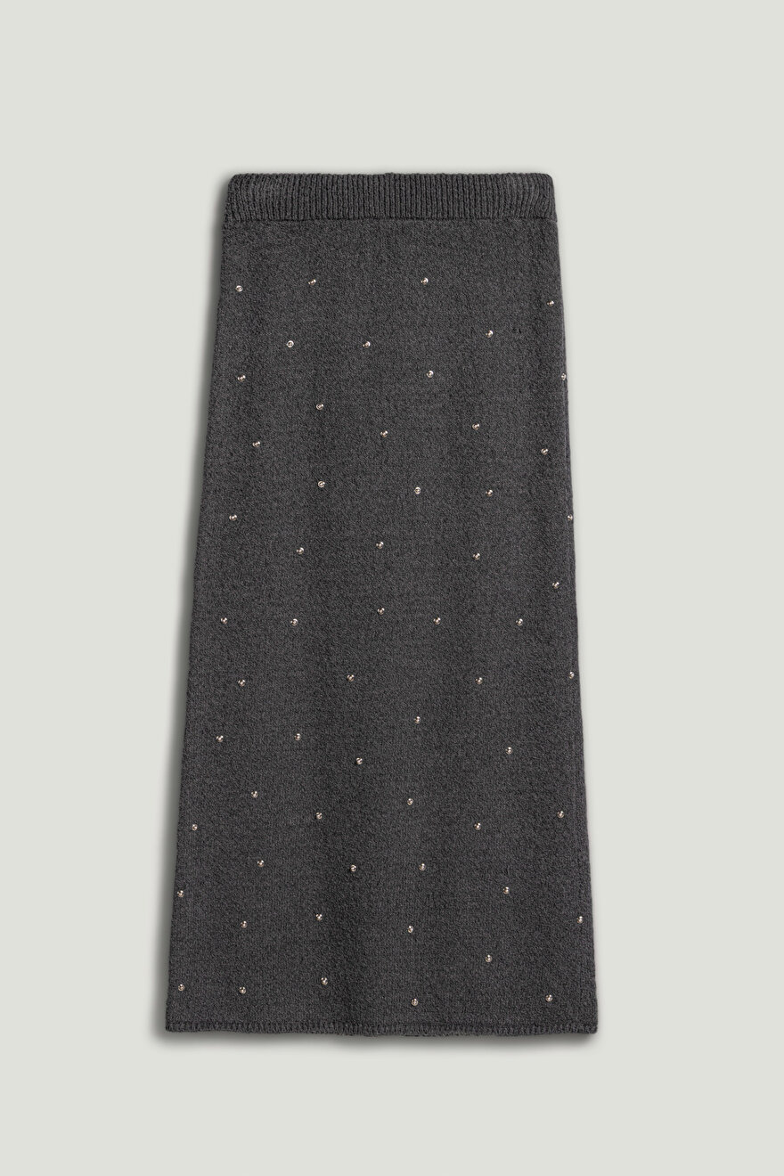 Nocturne Taş Detaylı Triko Maxi Etek