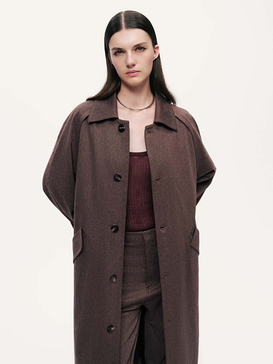 Nocturne Kemer Detaylı Yün Midi Trençkot