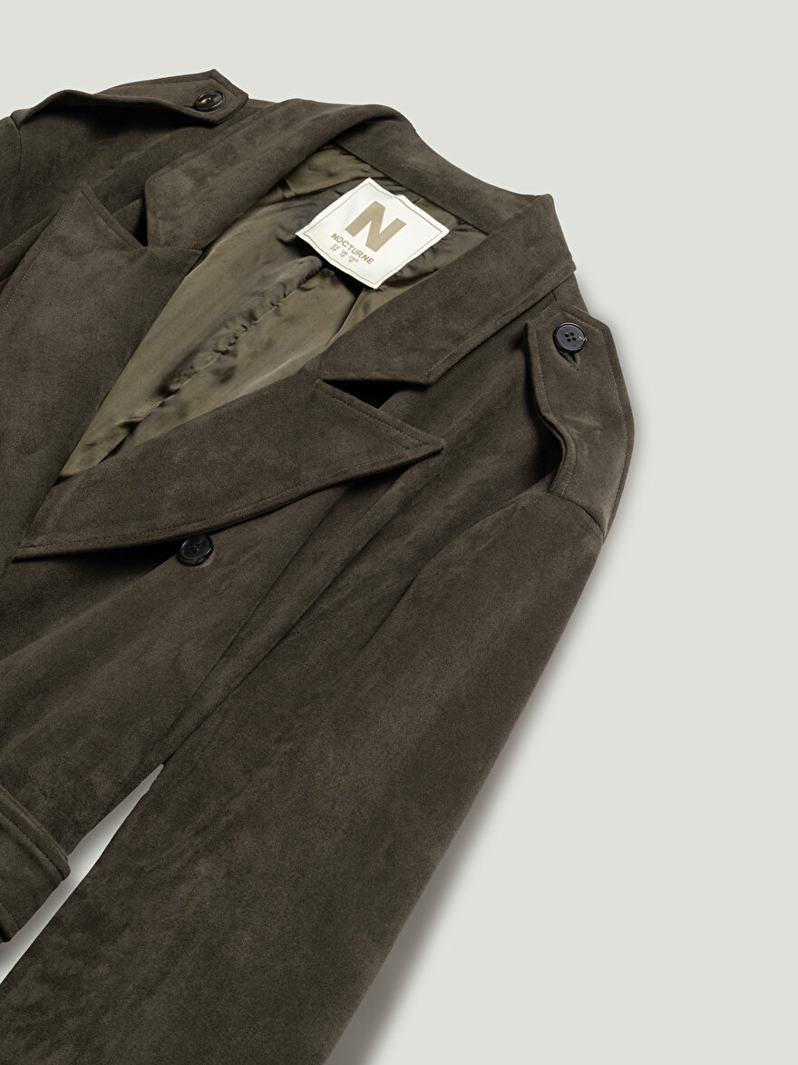 Nocturne Kemerli Süet Maxi Trençkot