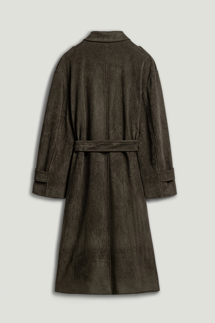 Nocturne Kemerli Süet Maxi Trençkot