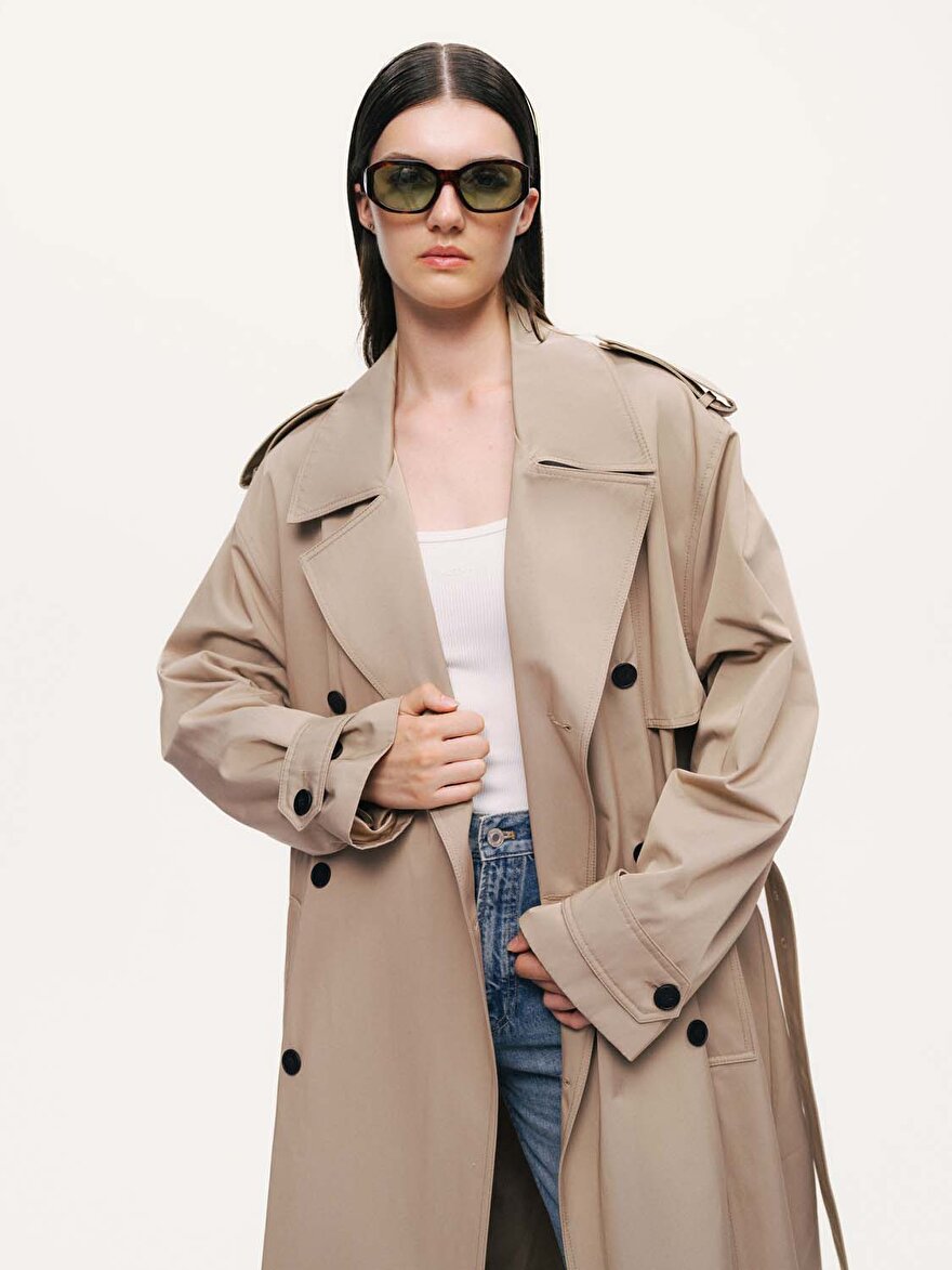 Nocturne Kemerli Maxi Trençkot