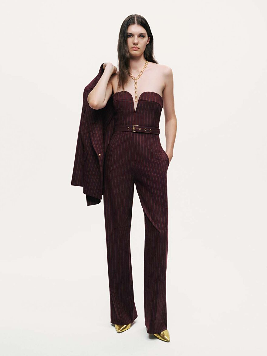 Nocturne Kalp Yaka Çizgili Tulum