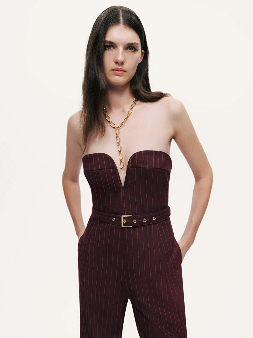 Nocturne Kalp Yaka Çizgili Tulum