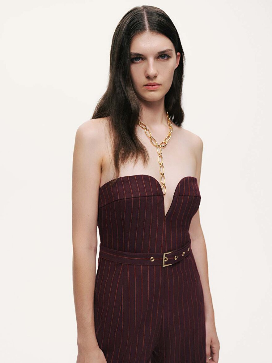 Nocturne Kalp Yaka Çizgili Tulum