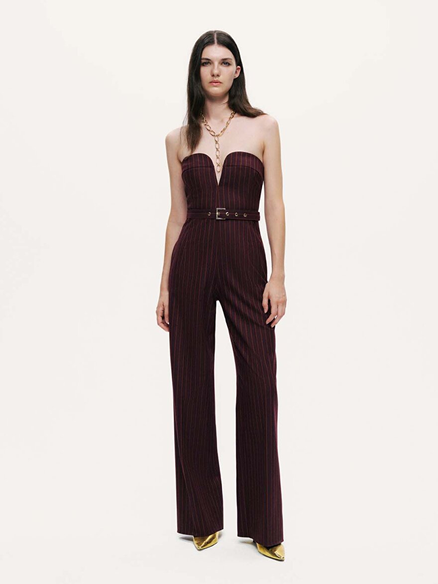 Nocturne Kalp Yaka Çizgili Tulum