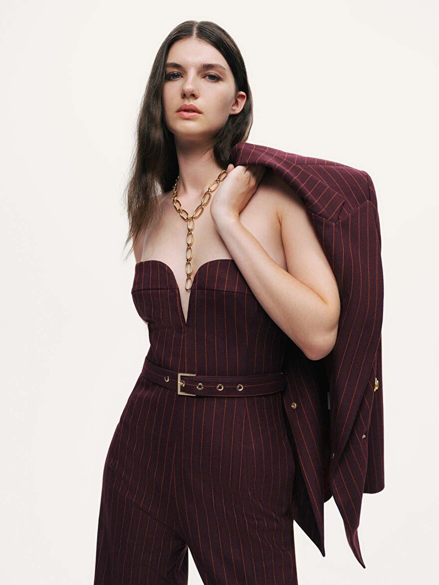 Nocturne Kalp Yaka Çizgili Tulum