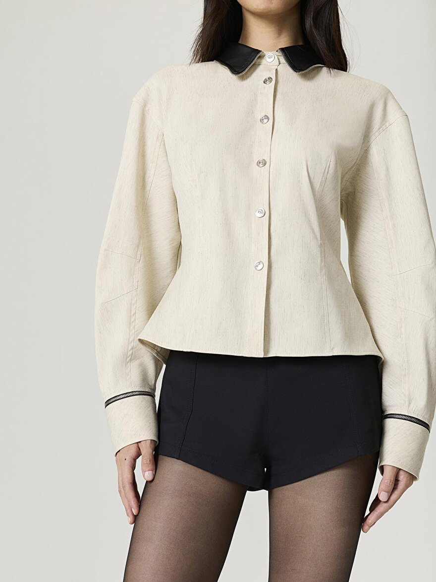 Nocturne Deri ve Fermuar Detaylı Gömlek