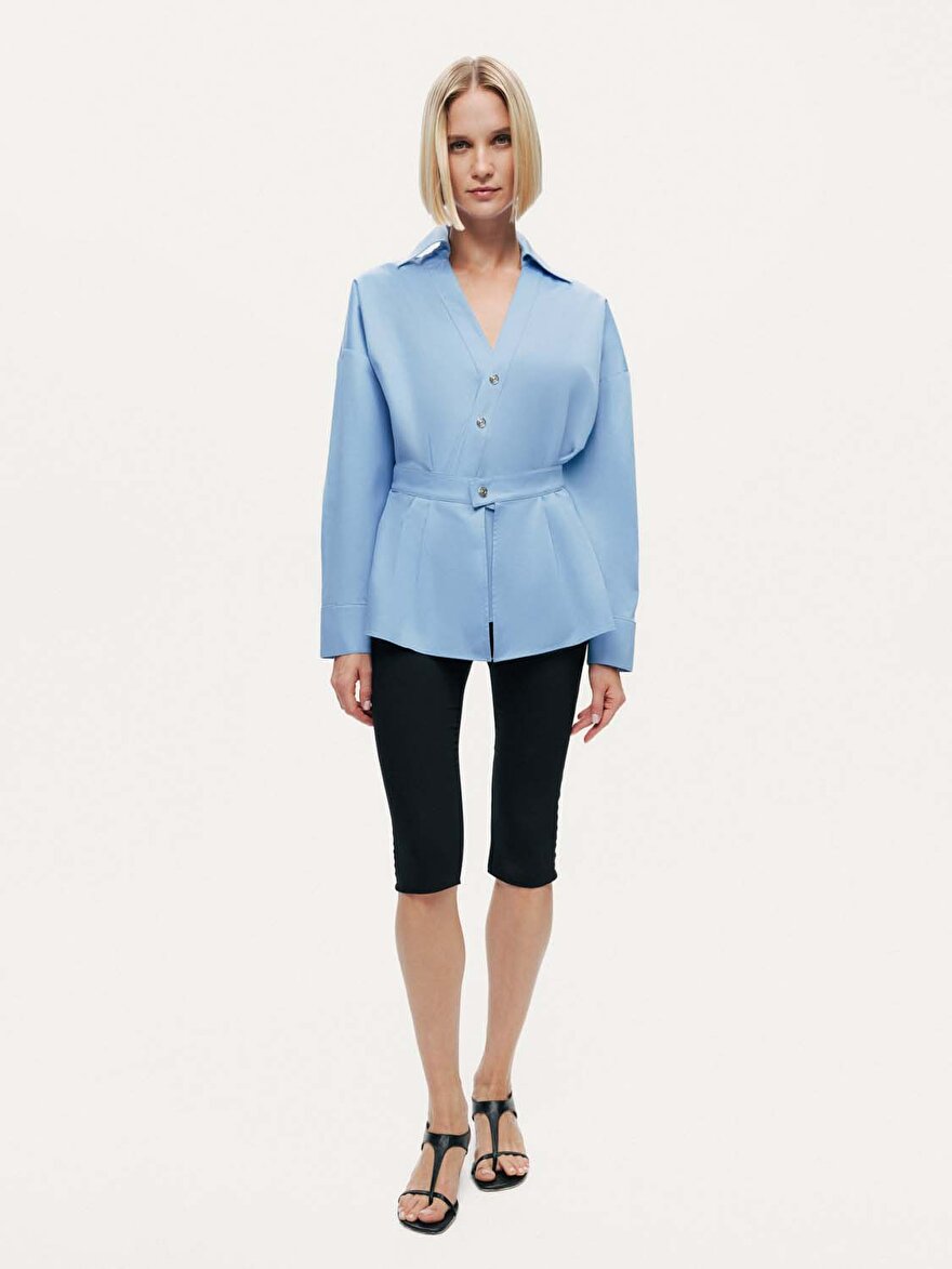 Nocturne Bel Detaylı Poplin Gömlek