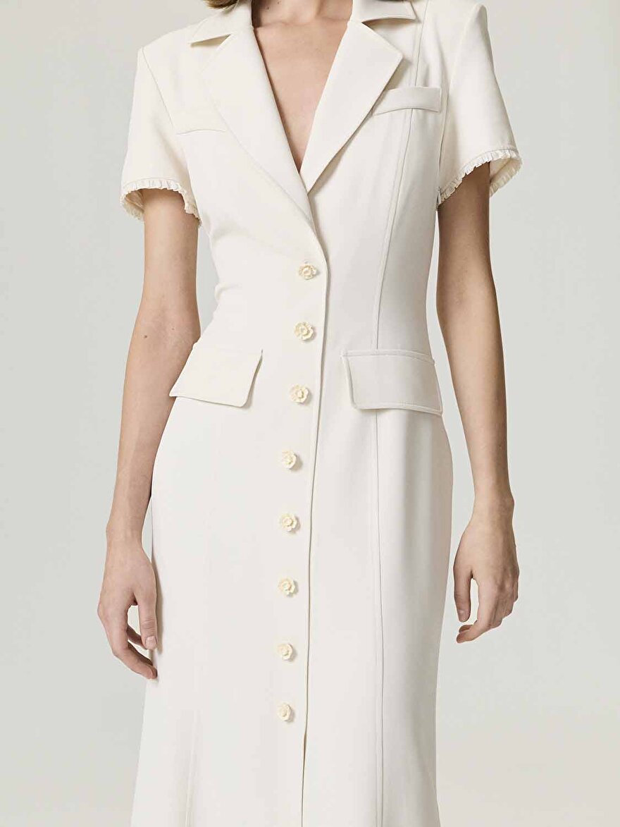 Nocturne Çiçek Düğme Aksesuarlı Maxi Elbise