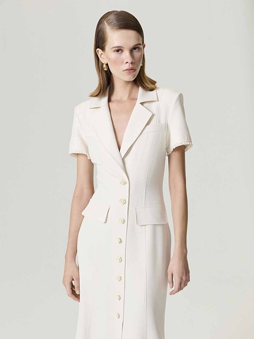 Nocturne Çiçek Düğme Aksesuarlı Maxi Elbise