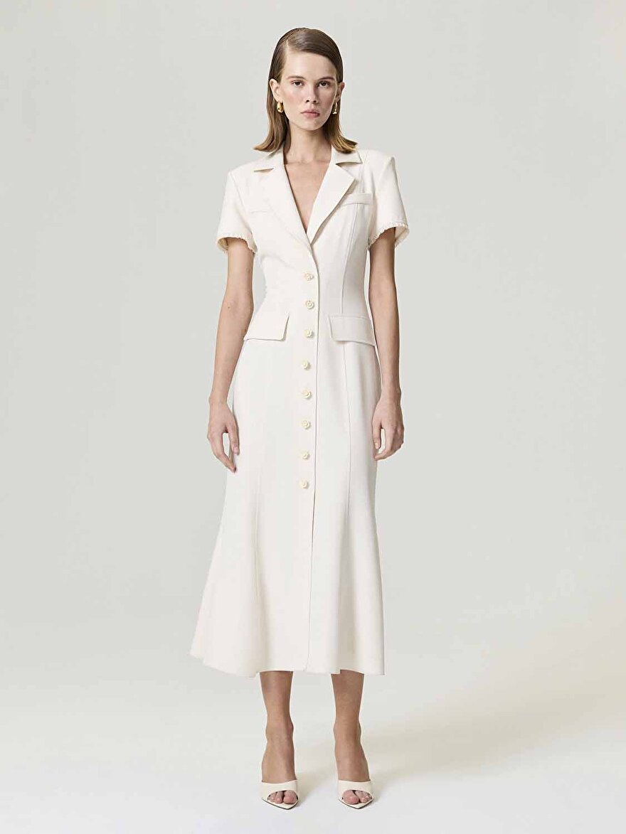 Nocturne Çiçek Düğme Aksesuarlı Maxi Elbise