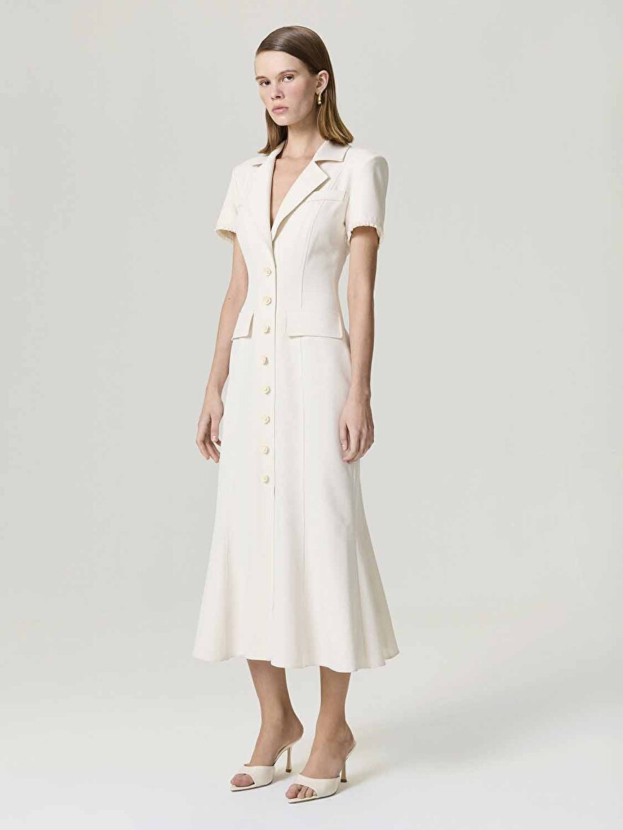 Nocturne Çiçek Düğme Aksesuarlı Maxi Elbise