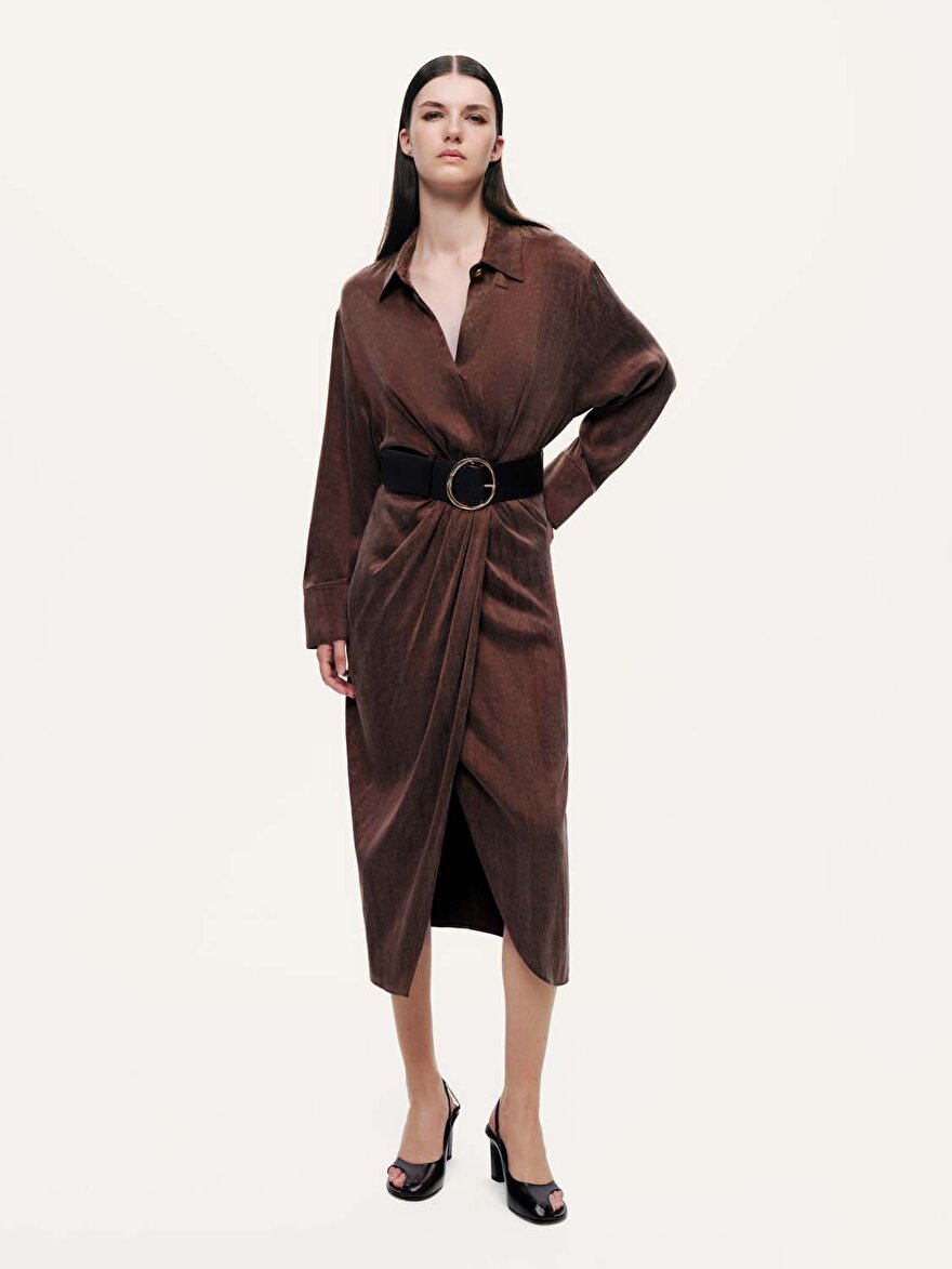 Nocturne Drape Detaylı Kemerli Maxi Elbise