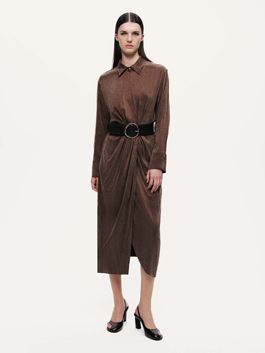 Nocturne Drape Detaylı Kemerli Maxi Elbise