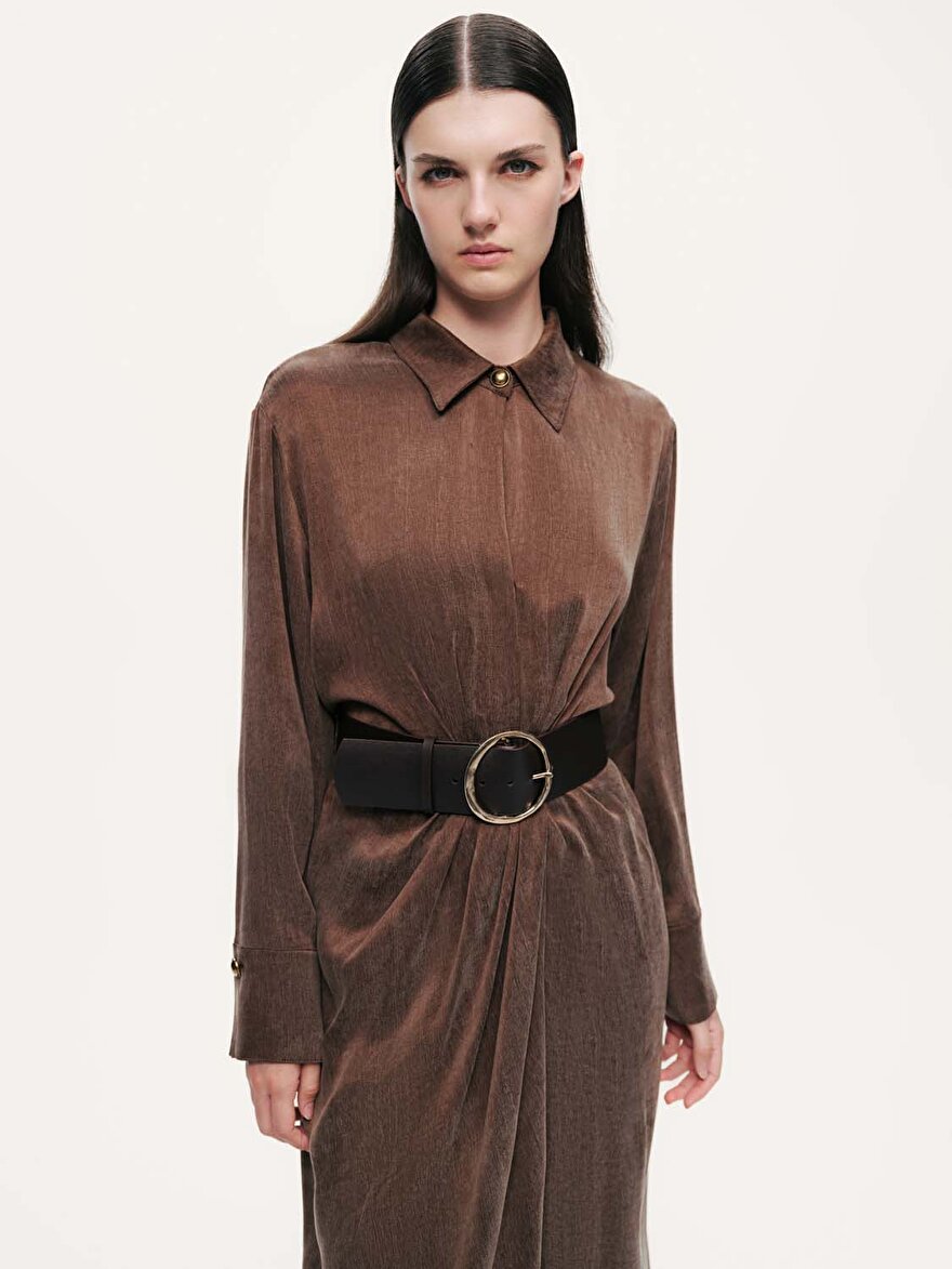 Nocturne Drape Detaylı Kemerli Maxi Elbise