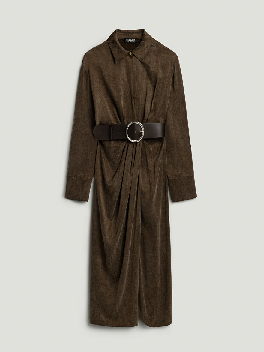 Nocturne Drape Detaylı Kemerli Maxi Elbise