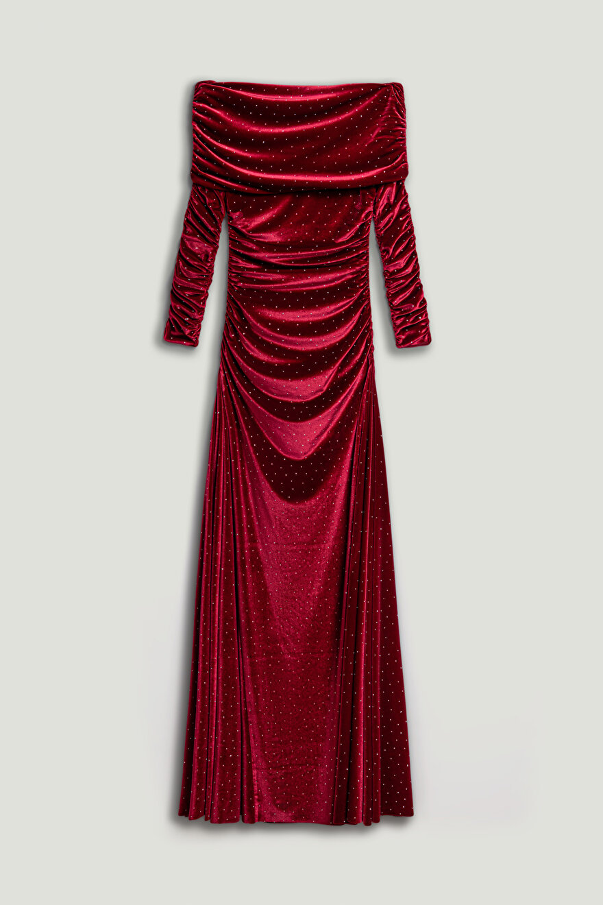 Nocturne Katlı Düz Yaka Maxi Elbise