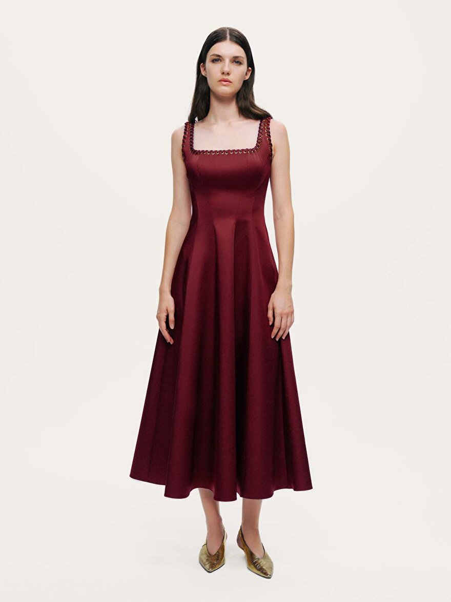 Nocturne Kuş Gözü Detaylı Midi Elbise