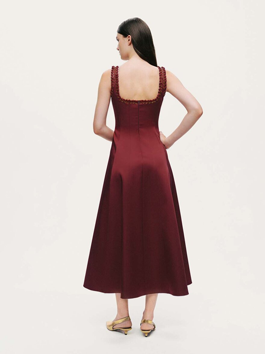 Nocturne Kuş Gözü Detaylı Midi Elbise