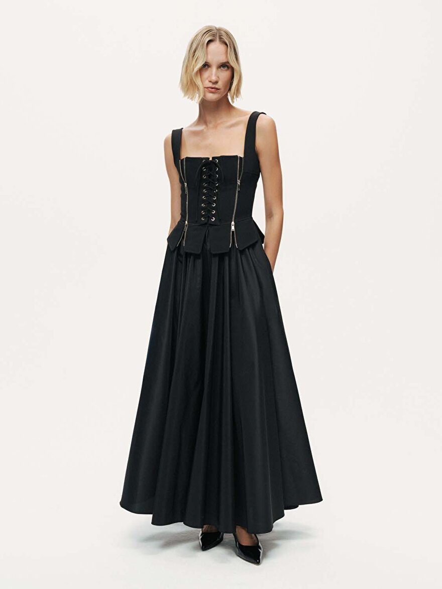 Nocturne Kuşgözü Bağlama Detaylı Midi Elbise