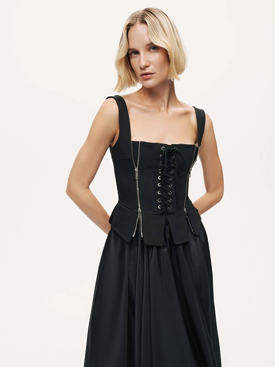 Nocturne Kuşgözü Bağlama Detaylı Midi Elbise