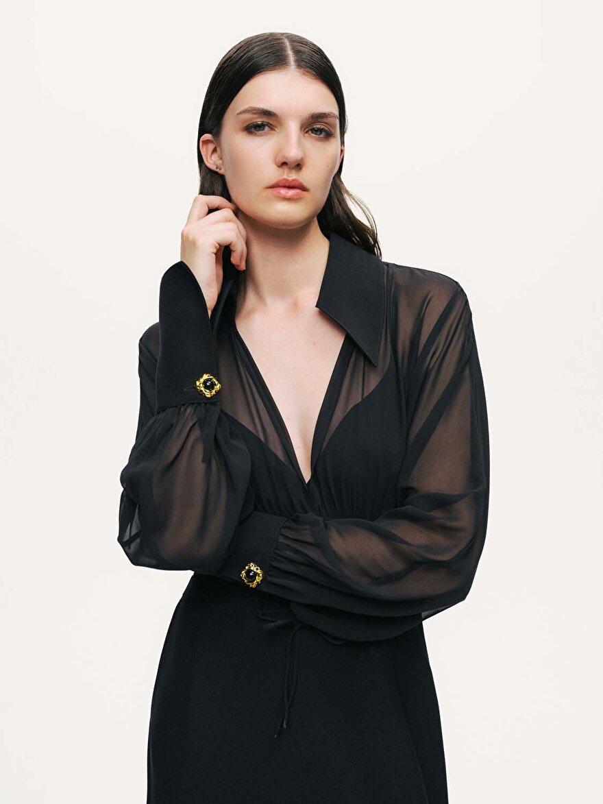 Nocturne Tül Detaylı Maxi Elbise