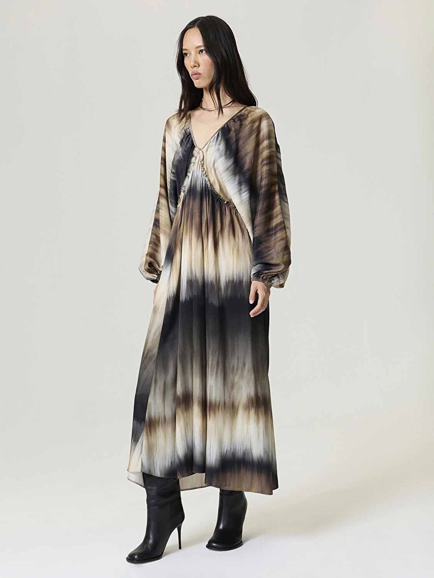 Nocturne Batik Desenli Maxi Elbise