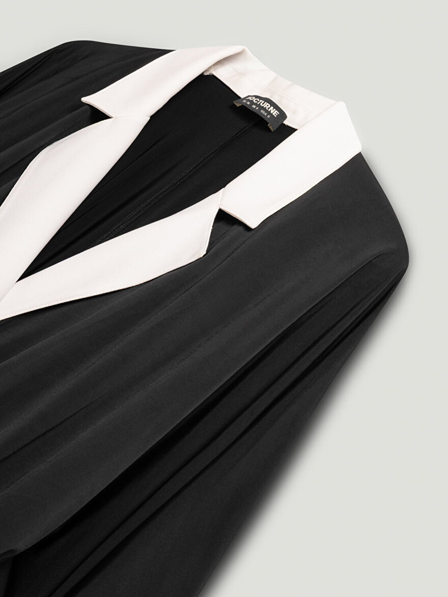 Nocturne Kontrast Yakalı Maxi Elbise