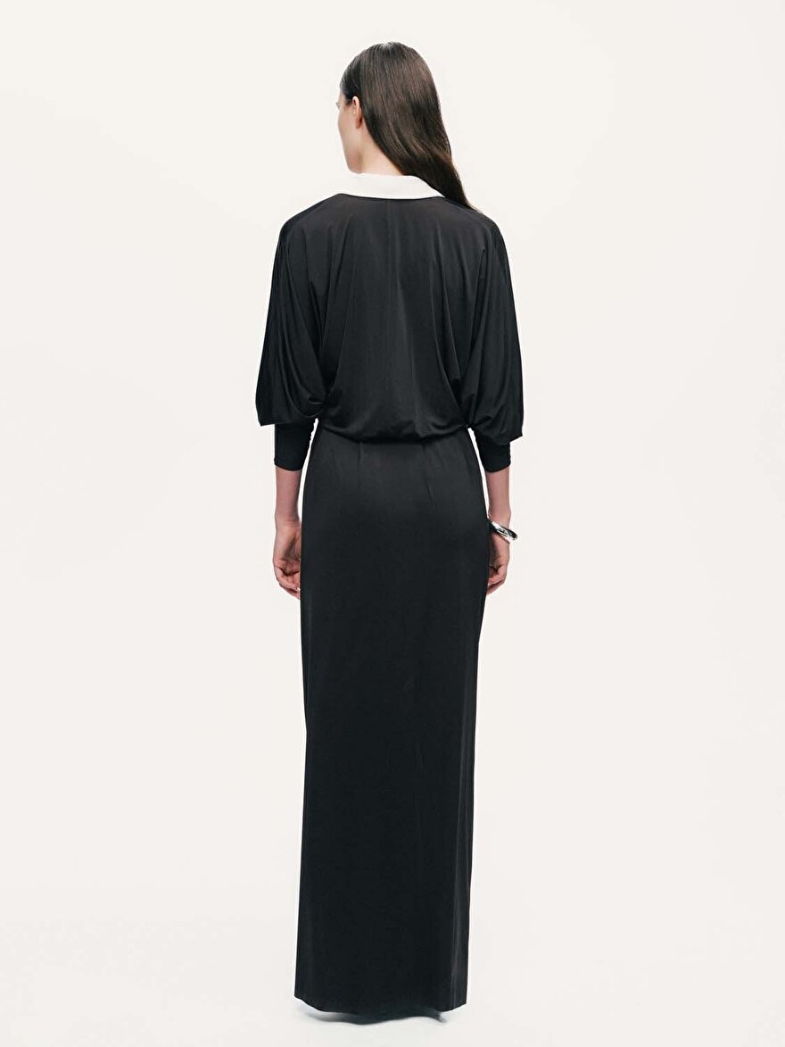 Nocturne Kontrast Yakalı Maxi Elbise