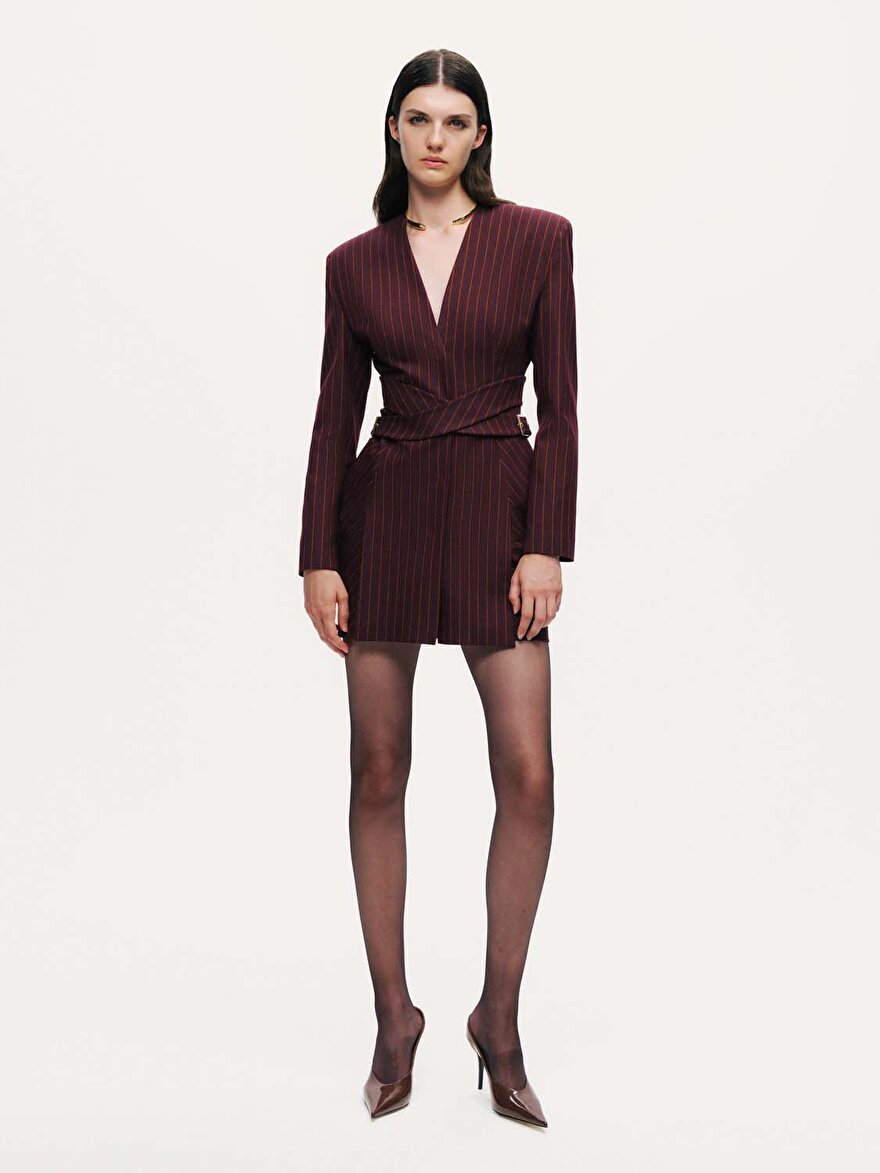 Nocturne Çapraz Kemer Detaylı Vatkalı Mini Elbise