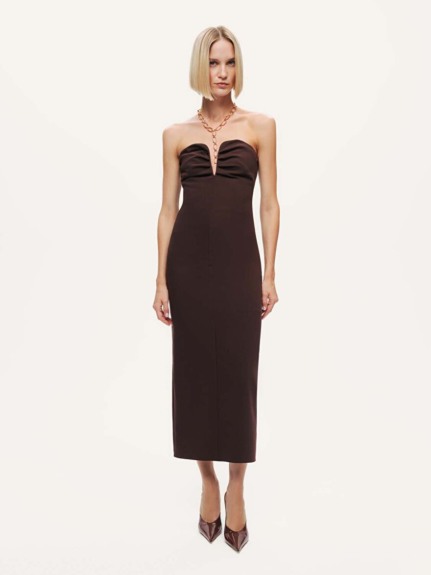 Nocturne Straplez Kalp Yaka Midi Elbise