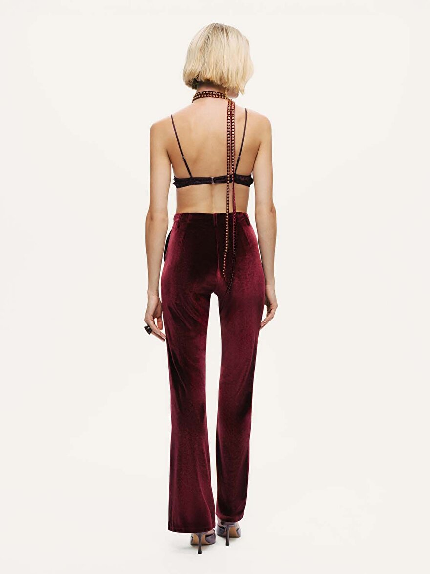 Nocturne Kemerli Bootcut Kadife Pantolon