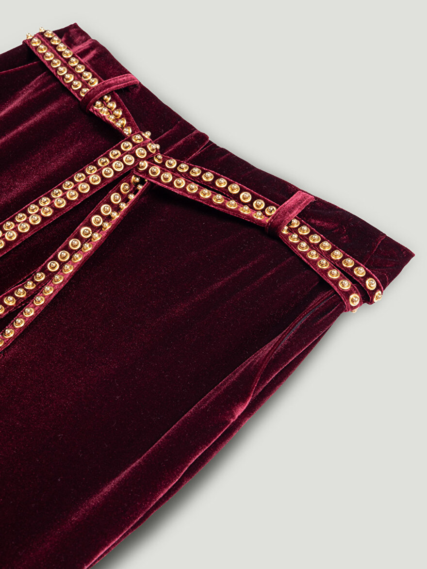 Nocturne Kemerli Bootcut Kadife Pantolon