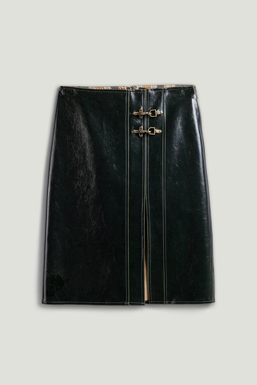 Nocturne Yırtmaçlı Suni Deri Etek