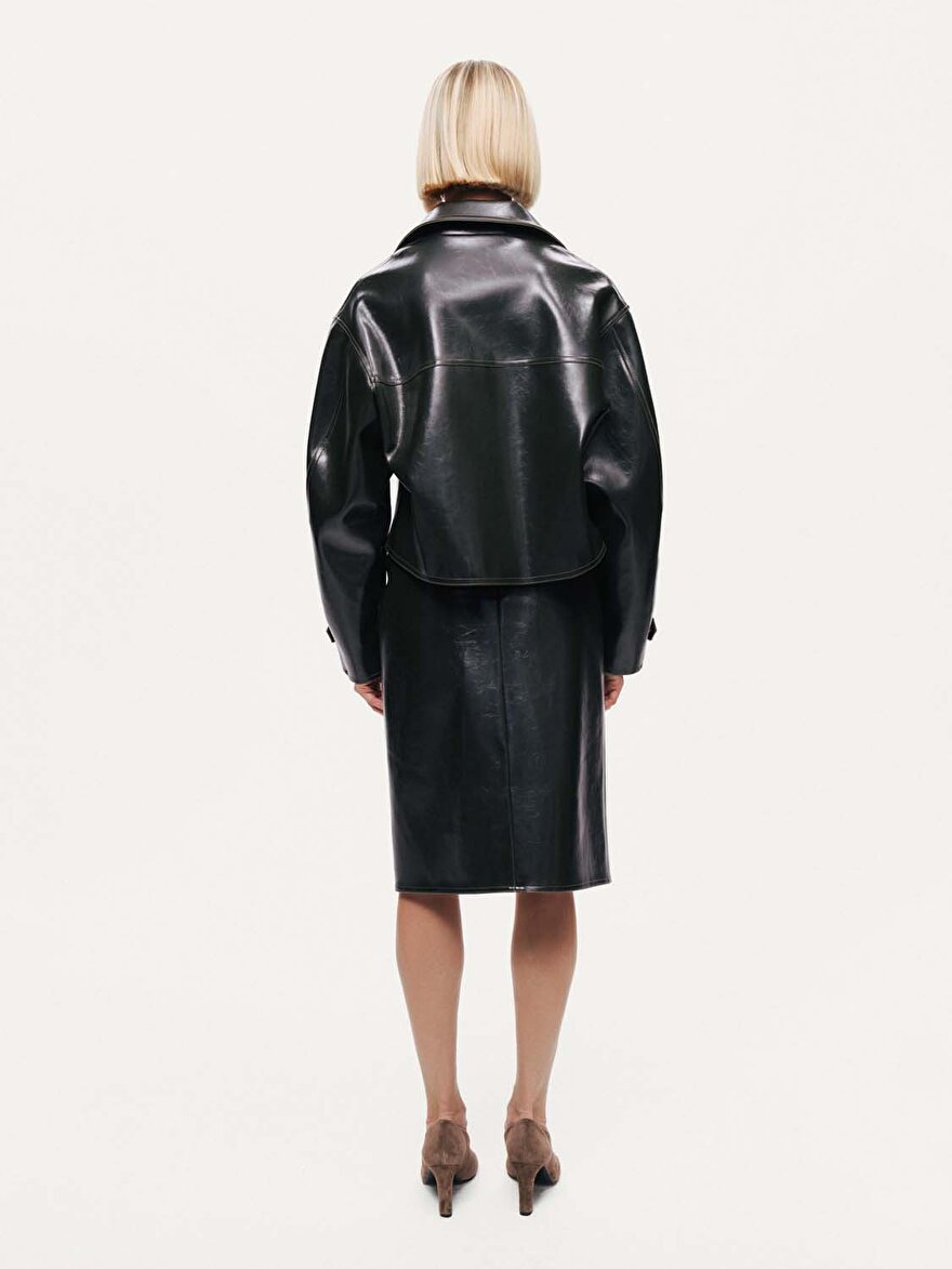 Nocturne Yırtmaçlı Suni Deri Etek