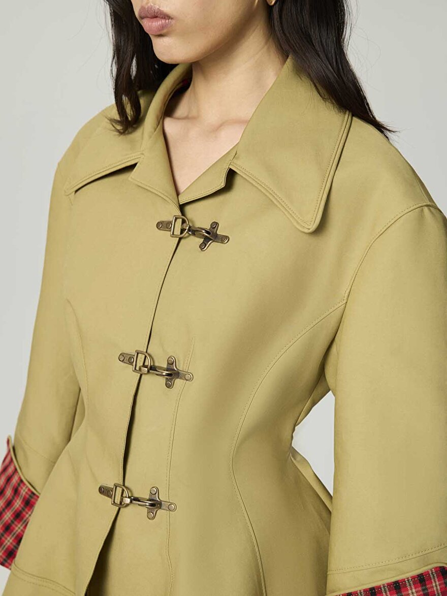 Nocturne Ekose Manşetli Kanca Aksesuarlı Ceket