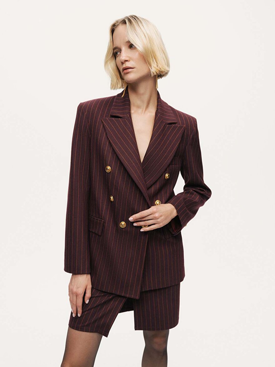 Nocturne Kruvaze Çizgili Blazer Ceket