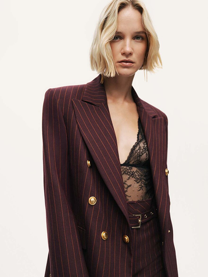 Nocturne Kruvaze Çizgili Blazer Ceket