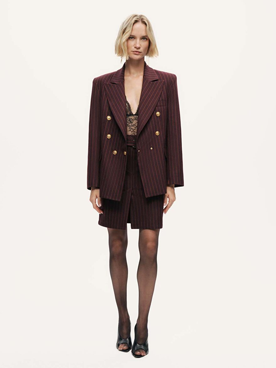 Nocturne Kruvaze Çizgili Blazer Ceket