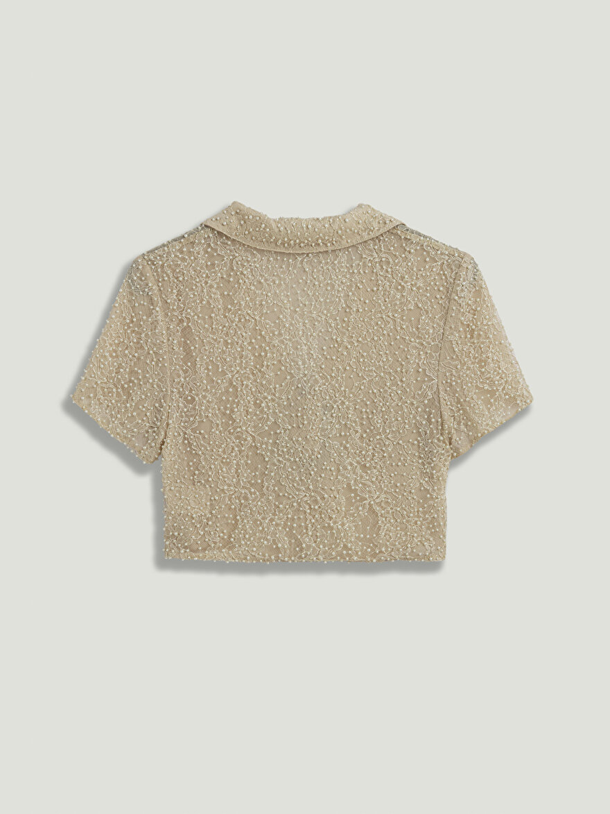 Nocturne İnci İşlemeli Fiyonk Detaylı Bluz