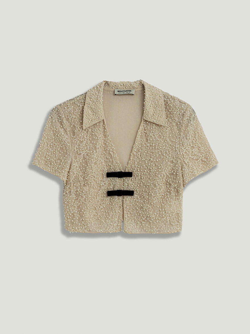 Nocturne İnci İşlemeli Fiyonk Detaylı Bluz