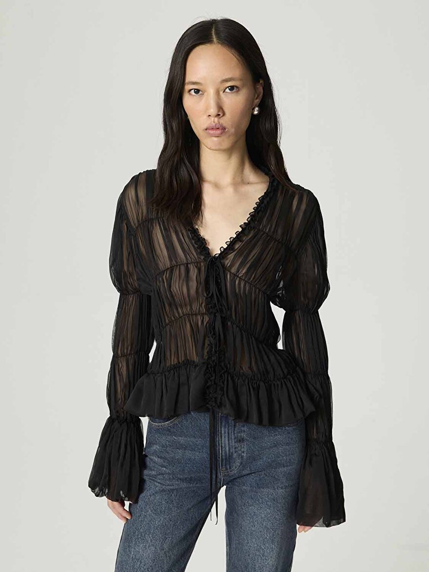 Nocturne Büzgülü Transparan Bluz