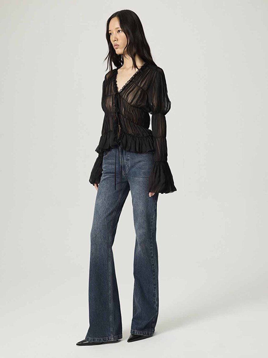 Nocturne Büzgülü Transparan Bluz